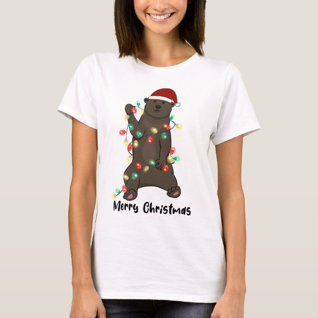 Camiseta Engraçado Feliz Urso de Natal (Frente)