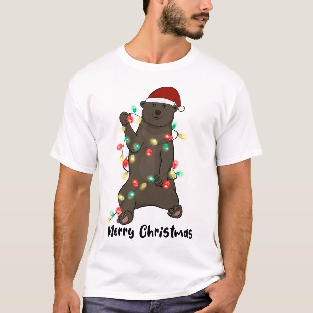 Camiseta Engraçado Feliz Urso de Natal (Frente)