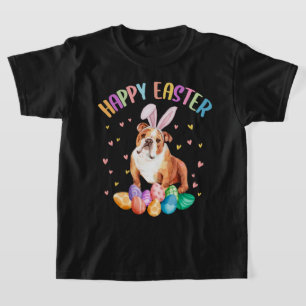 Camiseta Engraçado Felz pascoa Inglês Buldogue Bunny Pet Lo
