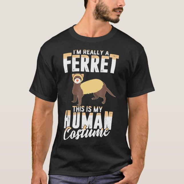 Camiseta Engraçado Ferret Figurino Humano Halloween Mulhere (Frente)