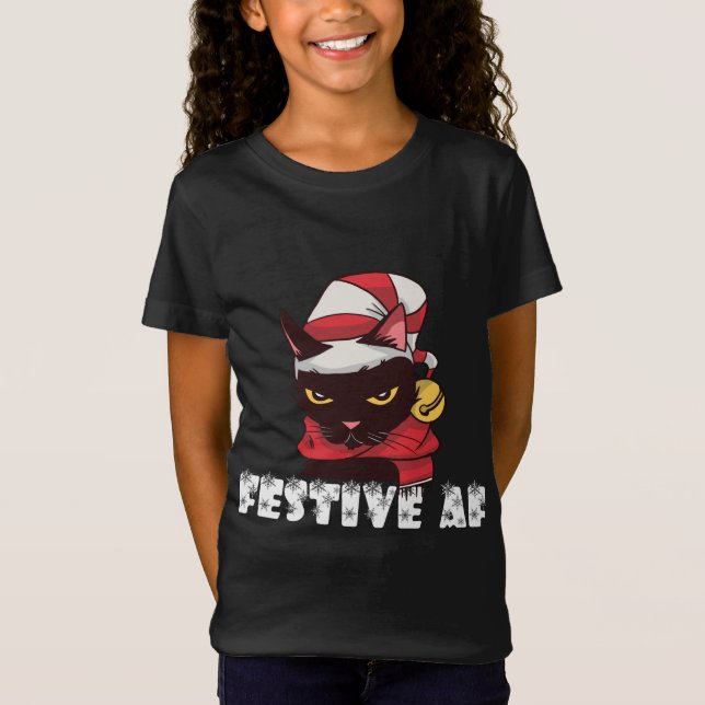 Camiseta Engraçado Festivo AF Natal Gato Felino Meowly X (Frente)