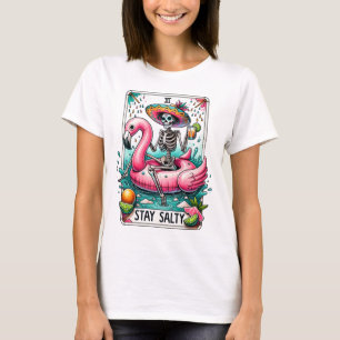 Camiseta Engraçado Fique Salty Flamingo Flot Skeleton Tarot