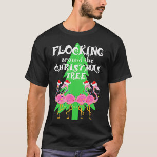 Camiseta Engraçado Flamingo A Bater Na Árvore De Natal