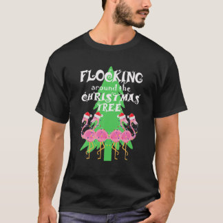 Camiseta Engraçado Flamingo A Bater Na Árvore De Natal