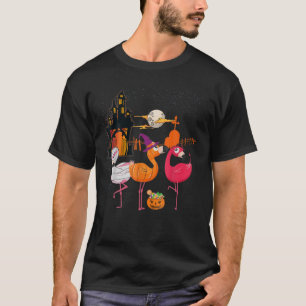 Camiseta Engraçado Flamingo Amantes De Bruxas Hat Pumpkin H