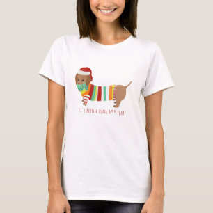 Camiseta Engraçado "Foi um Ano Longo" O Natal do Cachorro E