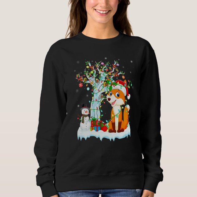 Camiseta Engraçado Fox Xmas Tree Lighting Santa Hat Fox Chr (Frente)