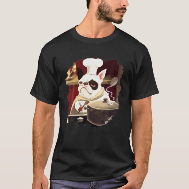 Camiseta Engraçado Francês Buldogue Cozinhar Comida de Chef (Frente)