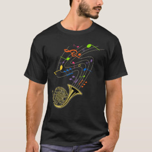 Camiseta Engraçado francês Horn Rainbow Music Notes Gift