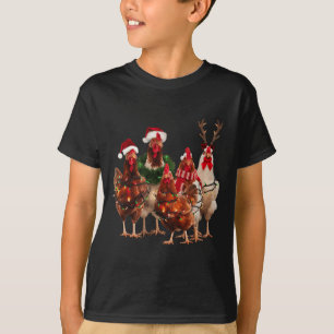 Camiseta Engraçado Frango de Natal Luzes de Fazenda Animal 