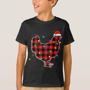 Camiseta Engraçado Galinha Árvore de Natal Vermelha Xadrez 