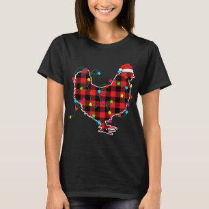Camiseta Engraçado Galinha Árvore de Natal Vermelha Xadrez