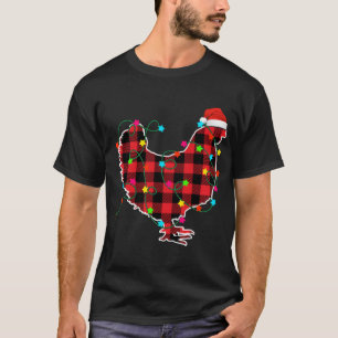 Camiseta Engraçado Galinha Árvore de Natal Vermelha Xadrez 
