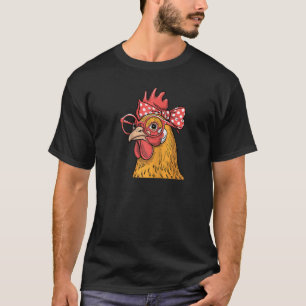 Camiseta Engraçado Galinha Rooster Hen Vestindo Bandana Wom