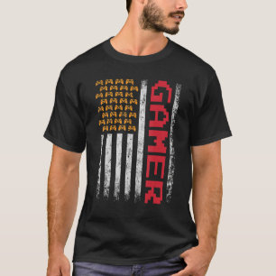 Camiseta Engraçado Gamer American Flag Shirt Videos games