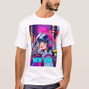 Camiseta Engraçado Garota Vintage Cartão Posto Nova York