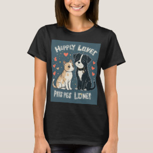 Camiseta Engraçado Gato e Cão Adoram Casal de Cartoons Boni