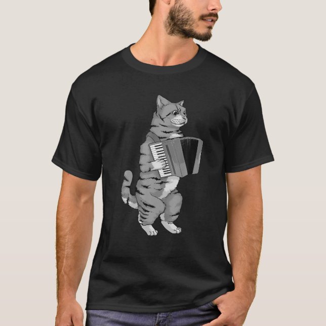Camiseta Engraçado Gato jogando Acordeão, músico Legal Harm (Frente)