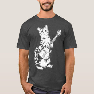 Camiseta Engraçado Gato Jogando Bass, Legal Músico