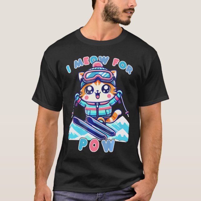 Camiseta Engraçado Gato Kawaii esquiando anime Legal (Frente)