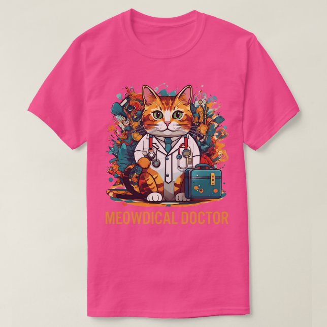 Camiseta Engraçado Gato Médico Design (Frente do Design)