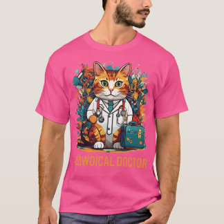 Camiseta Engraçado Gato Médico Design
