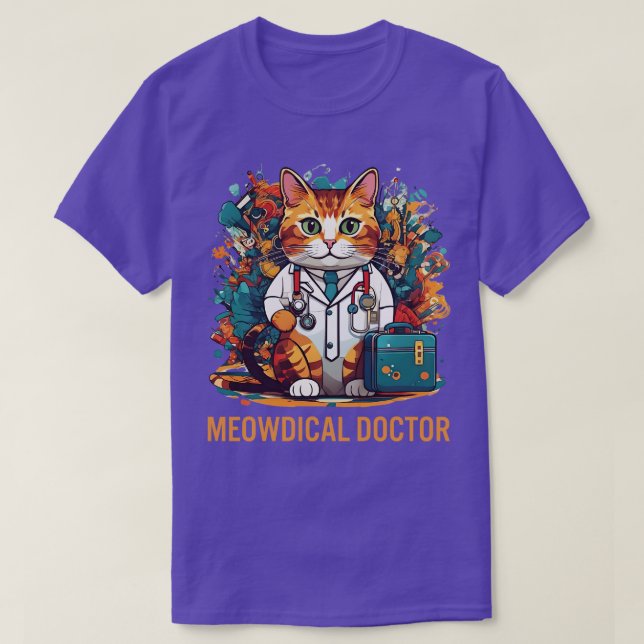 Camiseta Engraçado Gato Médico Design (Frente do Design)