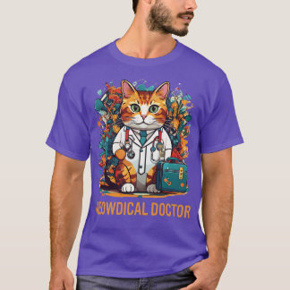 Camiseta Engraçado Gato Médico Design