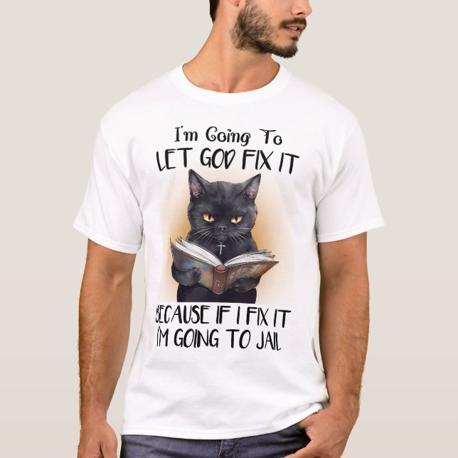 Camiseta Engraçado Gato Negro Dizendo (Frente)