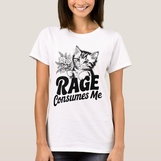 Camiseta Engraçado Gato Rage me consome (Frente)