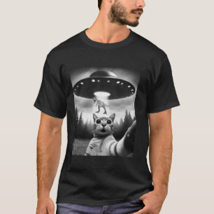 Camiseta Engraçado Gato Selfie Alienígena voadora OVNI rapt