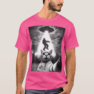 Camiseta Engraçado Gato Selfie Alienígena Voadora Ufo Rapta