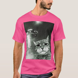 Camiseta Engraçado Gato Selfie Com Alienígena Ufo