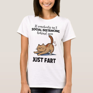 Camiseta Engraçado Gato Sensação de Distância Social