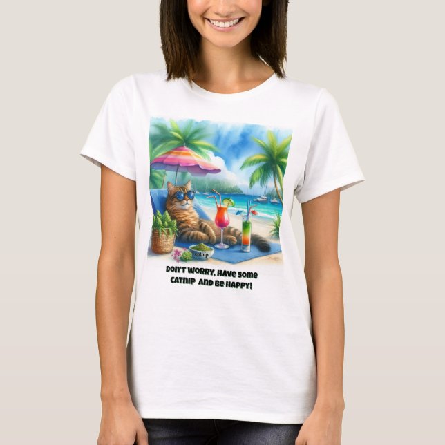 Camiseta Engraçado Gato Slogan Catnip (Frente)