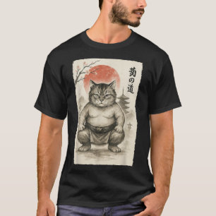 Camiseta Engraçado Gato Sumo Wrestler Sumi-e Art Japonês An