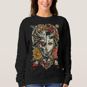 Camiseta Engraçado Geisha E Demônio Flores Japonesas Cherry