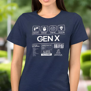 Camiseta Engraçado Geração X Características Marinho Mulher