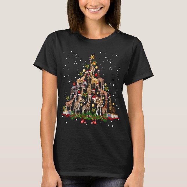 Camiseta Engraçado Girafa de Natal Engraçado Decoração de O (Frente)