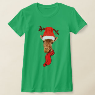 Camiseta Engraçado Girafa Férias Férias Design de Natal