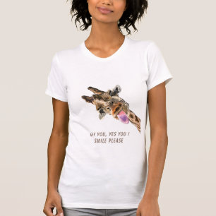 Camiseta Engraçado Girafa, língua para fora e Piscar os o