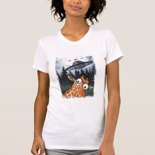 Camiseta Engraçado Giraffe UFO Zoo Animal Esquisito Memória