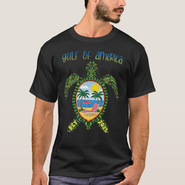 Camiseta Engraçado Golfo da América Turtle Est. 2025 golfo  (Frente)