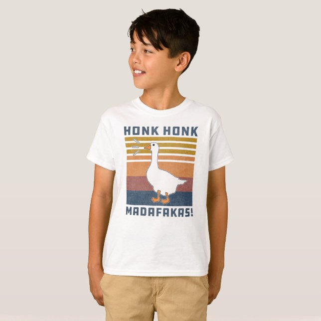Camiseta Engraçado Goose Honk Madafakas - Pato de Vintage (Frente Completa)