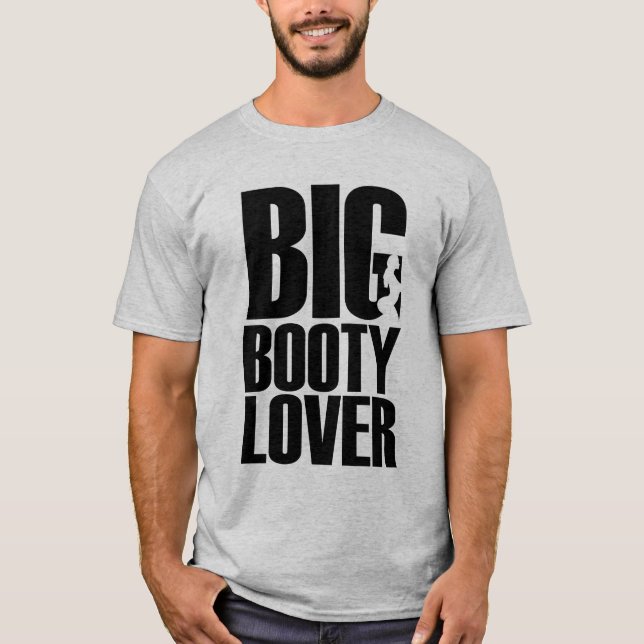Camiseta Engraçado Grande Booty Lover em Texto Preto (Frente)
