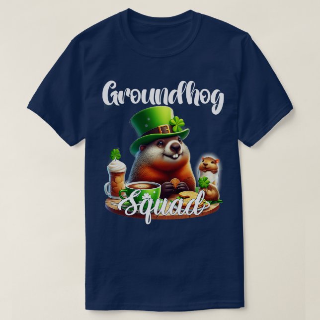 Camiseta Engraçado Groundhog Squad Feliz Groundhog St Patri (Frente do Design)