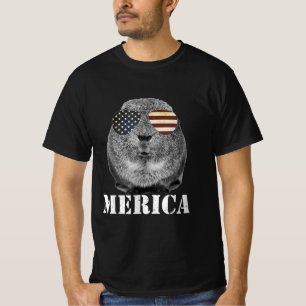 Camiseta Engraçado Guiné Pig Merica Sinais Patrióticos D