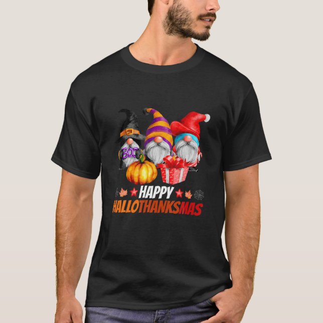 Camiseta Engraçado Hallothanksmas Gnomos Feliz Hallowthanks (Frente)