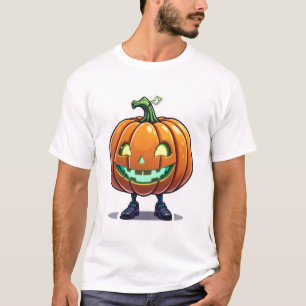 Camiseta Engraçado Halloween Jack-O-Lanterna com Pernas