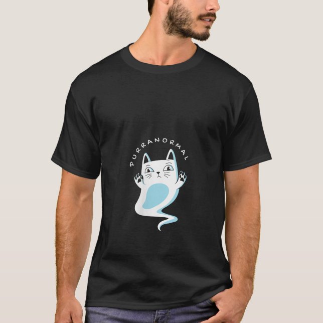 Camiseta Engraçado Haloew Cat Ghost Purranormal V Pescoço T (Frente)